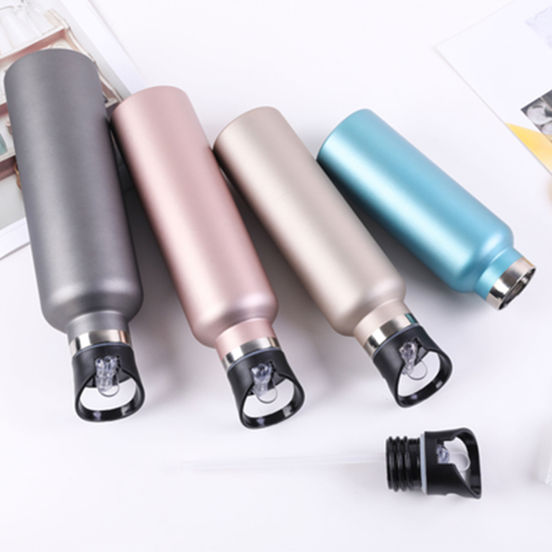 Double Walled Stainless Steel Sports Flask With Straw