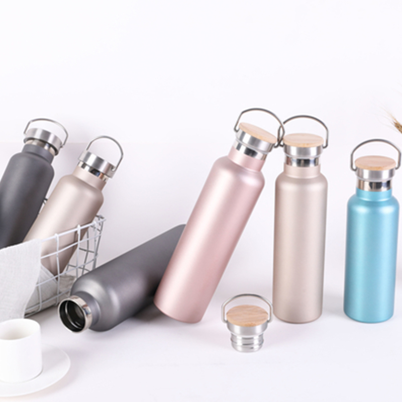 Stainless Steel Insulated Sports Water Bottle with Bamboo Lid