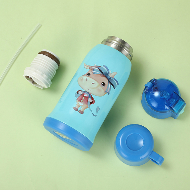 Children Thermal Water Bottle With Straw and Shoulder Strap