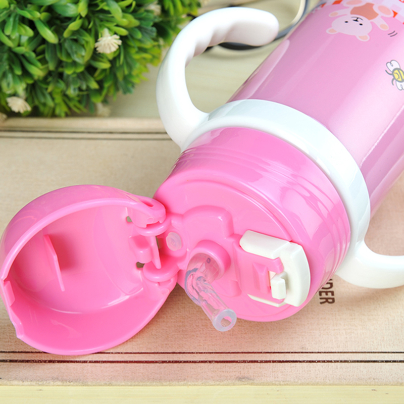 Portable Cartoon Kids Insulated Thermos Bottle With Straw